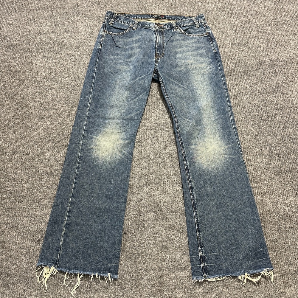 Vintage American‎ Eagle Mens Rugged Jeans Size 36x32 Blue Denim Raw Hem Mid Rise